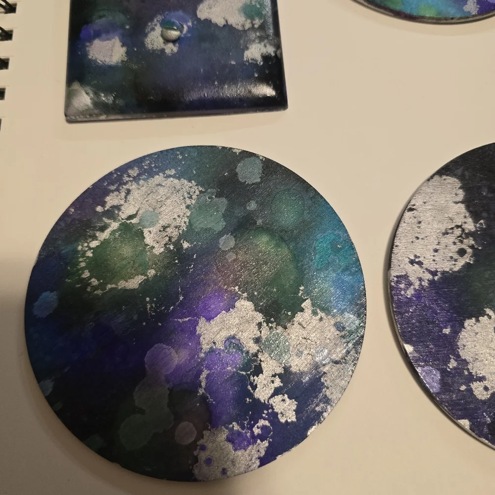 HANDCRAFTED Abstract Room Decor HANDPAINTED 6 Wood Coasters & Lightswitch Case - Picture 9 of 14